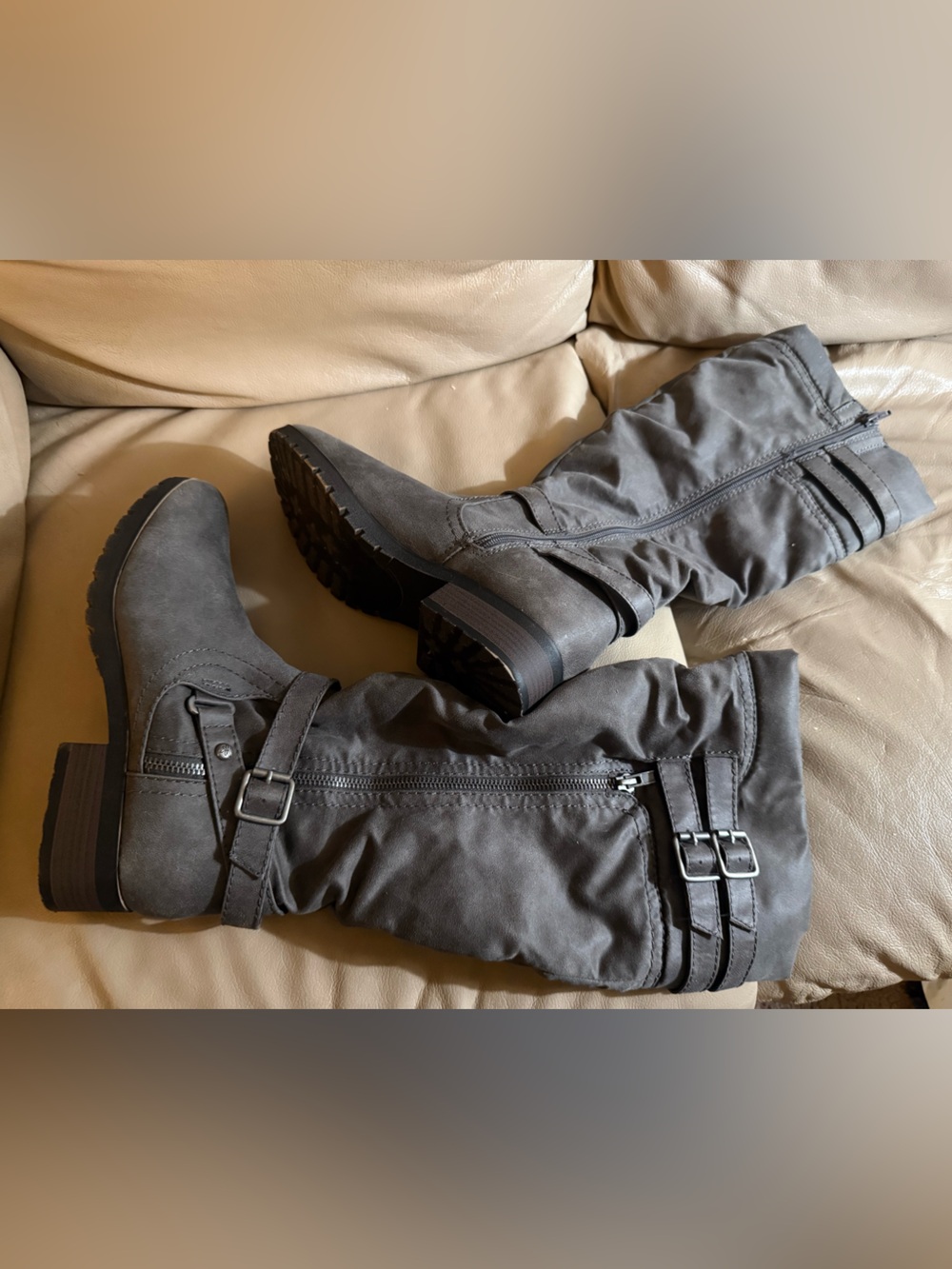 Kohl's Women's Over-the-Knee Buckle Zipper Boots in Dark Gray